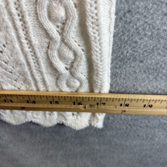 True Vintage 60s Tunic Sweater S White Cream Cable Knit Cardigan Pockets Cottage - Picture 12 of 16